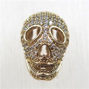 copper skull beads paved zircon, rose gold, approx 12-16mm [FDZN2633]