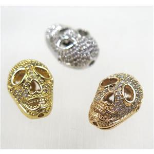 copper skull beads paved zircon, mix color, approx 12-16mm [FDZN2634]