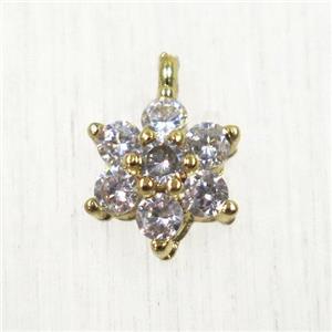 copper flower pendant paved zircon, gold plated, approx 7.5mm dia [FDZN2635]