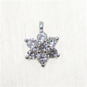 copper flower pendant paved zircon, platinum plated, approx 7.5mm dia [FDZN2636]