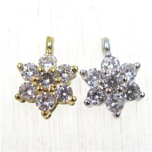 copper flower pendant paved zircon, mix color, approx 7.5mm dia [FDZN2637]