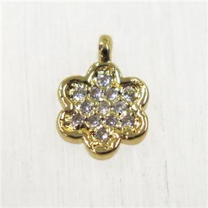 copper flower pendant paved zircon, gold plated, approx 7mm dia [FDZN2638]