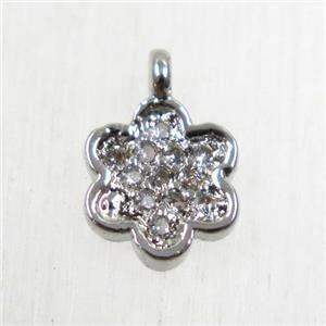 copper flower pendant paved zircon, platinum plated, approx 7mm dia [FDZN2639]