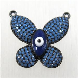 copper butterfly pendant paved turq zircon with 2loops, evil eye, black plated, turq, approx 20x20mm [FDZN2643]