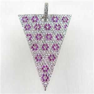 copper triangle pendant paved zircon, platinum plated, approx 25-35mm [FDZN2646]