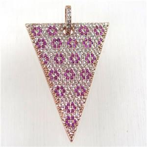 copper triangle pendant paved zircon, rose gold, approx 25-35mm [FDZN2647]
