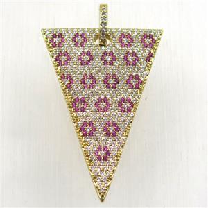 copper triangle pendant paved zircon, gold plated, approx 25-35mm [FDZN2648]