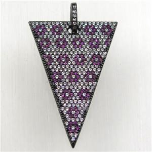 copper triangle pendant paved zircon, black plated, approx 25-35mm [FDZN2649]