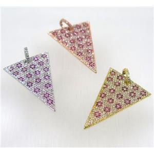 copper triangle pendant paved zircon, mix color, approx 25-35mm [FDZN2650]