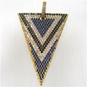 copper triangle pendant paved zircon, gold plated, approx 25-35mm [FDZN2651]