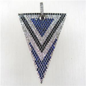 copper triangle pendant paved zircon, platinum plated, approx 25-35mm [FDZN2652]