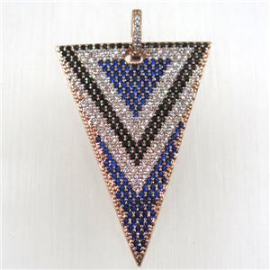 copper triangle pendant paved zircon, rose gold, approx 25-35mm [FDZN2654]
