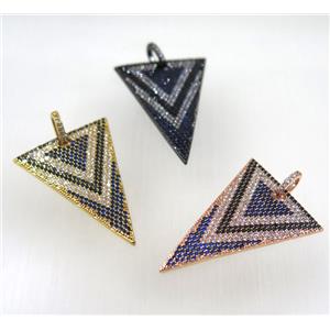 copper triangle pendant paved zircon, mix color, approx 25-35mm [FDZN2655]