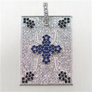 copper rectangle pendant paved zircon, platinum plated, approx 20-25mm [FDZN2656]