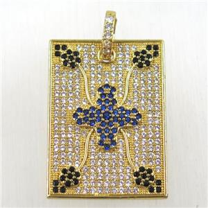 copper rectangle pendant paved zircon, gold plated, approx 20-25mm [FDZN2657]
