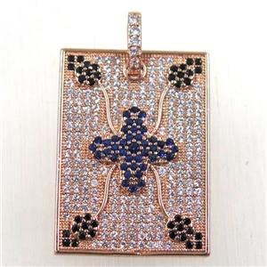 copper rectangle pendant paved zircon, rose gold, approx 20-25mm [FDZN2658]
