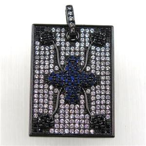 copper rectangle pendant paved zircon, black plated, approx 20-25mm [FDZN2659]