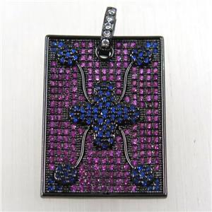 copper rectangle pendant paved zircon, black plated, approx 20-25mm [FDZN2662]