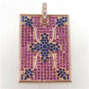 copper rectangle pendant paved zircon, rose gold, approx 20-25mm [FDZN2664]