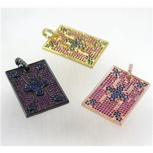 copper rectangle pendant paved zircon, mix color, approx 20-25mm [FDZN2665]
