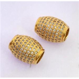 zircon, copper bead, barrel, gold plated, approx 10x13mm, 5mm hole [FDZN267]