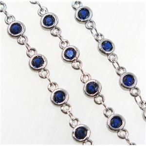 blue zircon, copper chain, platinum plated, approx 4mm dia [FDZN2675]