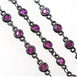 hotpink zircon, copper chain, black plated, approx 4mm dia [FDZN2677]