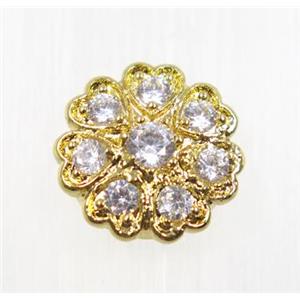 copper beads pave zircon, gold plated, approx 13.5mm dia [FDZN2679]