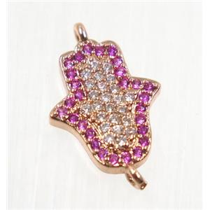 copper hamsahand connector pave zircon, rose gold, approx 11x13mm [FDZN2682]