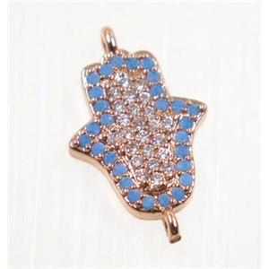 copper hamsahand connector pave zircon, rose gold, approx 11x13mm [FDZN2684]