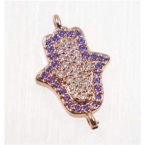 copper hamsahand connector pave zircon, rose gold, approx 11x13mm [FDZN2685]
