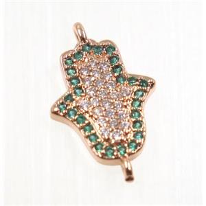 copper hamsahand connector pave zircon, rose gold, approx 11x13mm [FDZN2686]