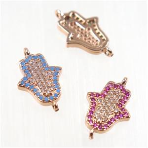 copper hamsahand connector pave zircon, rose gold, mix, approx 11x13mm [FDZN2687]