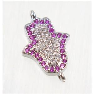 copper hamsahand connector pave zircon, platinum plated, approx 11x13mm [FDZN2688]