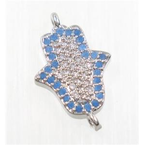 copper hamsahand connector pave zircon, platinum plated, approx 11x13mm [FDZN2690]