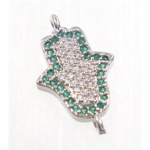 copper hamsahand connector pave zircon, platinum plated, approx 11x13mm [FDZN2691]