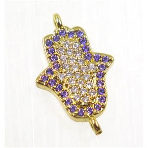 copper hamsahand connector pave zircon, gold plated, approx 11x13mm [FDZN2694]