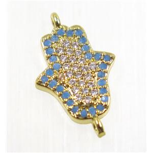 copper hamsahand connector pave zircon, gold plated, approx 11x13mm [FDZN2695]