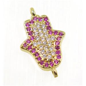 copper hamsahand connector pave zircon, gold plated, approx 11x13mm [FDZN2697]