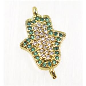 copper hamsahand connector pave zircon, gold plated, approx 11x13mm [FDZN2698]
