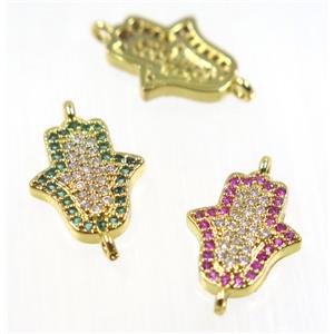 copper hamsahand connector pave zircon, gold plated, mix, approx 11x13mm [FDZN2699]