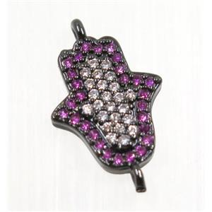 copper hamsahand connector pave zircon, black plated, approx 11x13mm [FDZN2700]