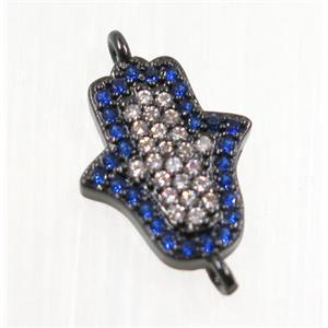copper hamsahand connector pave zircon, black plated, approx 11x13mm [FDZN2701]