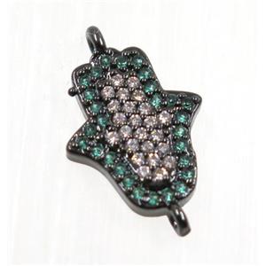 copper hamsahand connector pave zircon, black plated, approx 11x13mm [FDZN2702]