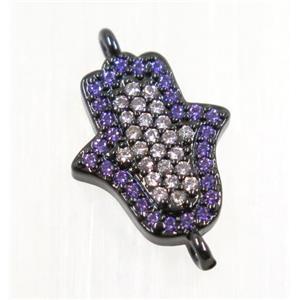 copper hamsahand connector pave zircon, black plated, approx 11x13mm [FDZN2703]