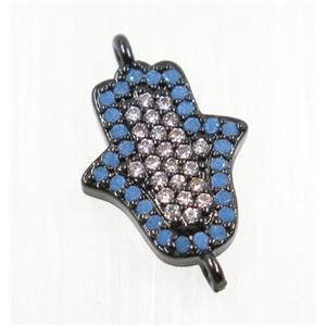 copper hamsahand connector pave zircon, black plated, approx 11x13mm [FDZN2704]
