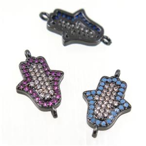 copper hamsahand connector pave zircon, black plated, mix, approx 11x13mm [FDZN2705]