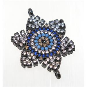 copper flower connector pave zircon, black plated, approx 22mm dia [FDZN2707]