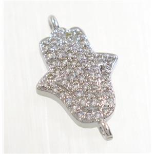 copper hamsahand connector pave zircon, platinum plated, approx 11x13mm [FDZN2710]