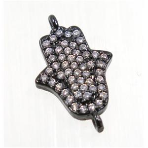 copper hamsahand connector pave zircon, black plated, approx 11x13mm [FDZN2711]